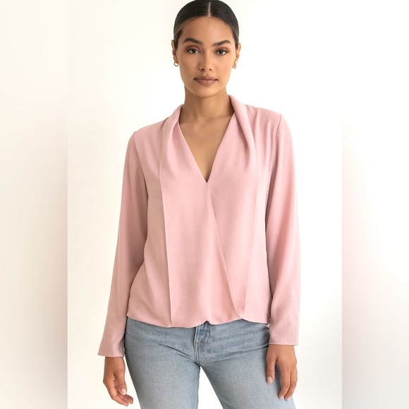 Three Eighty Women’s Blouse Soft Pink Drape Front Long Sleeve Top Large NWT 1384 - Picture 1 of 8